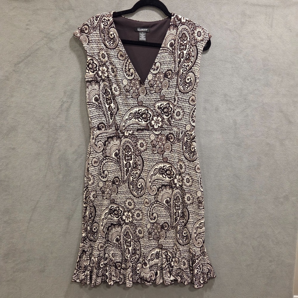 Glamour Faux Wrap Dress Women's‎ Size 8 Paisley Floral Ruffle Classic Office